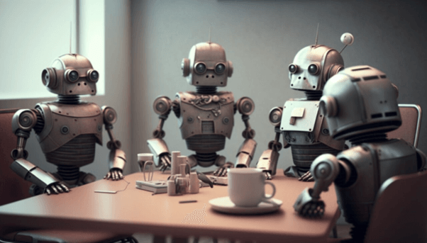 Robots having a meeting with Coffee