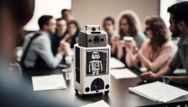 Robot device on meeting table.